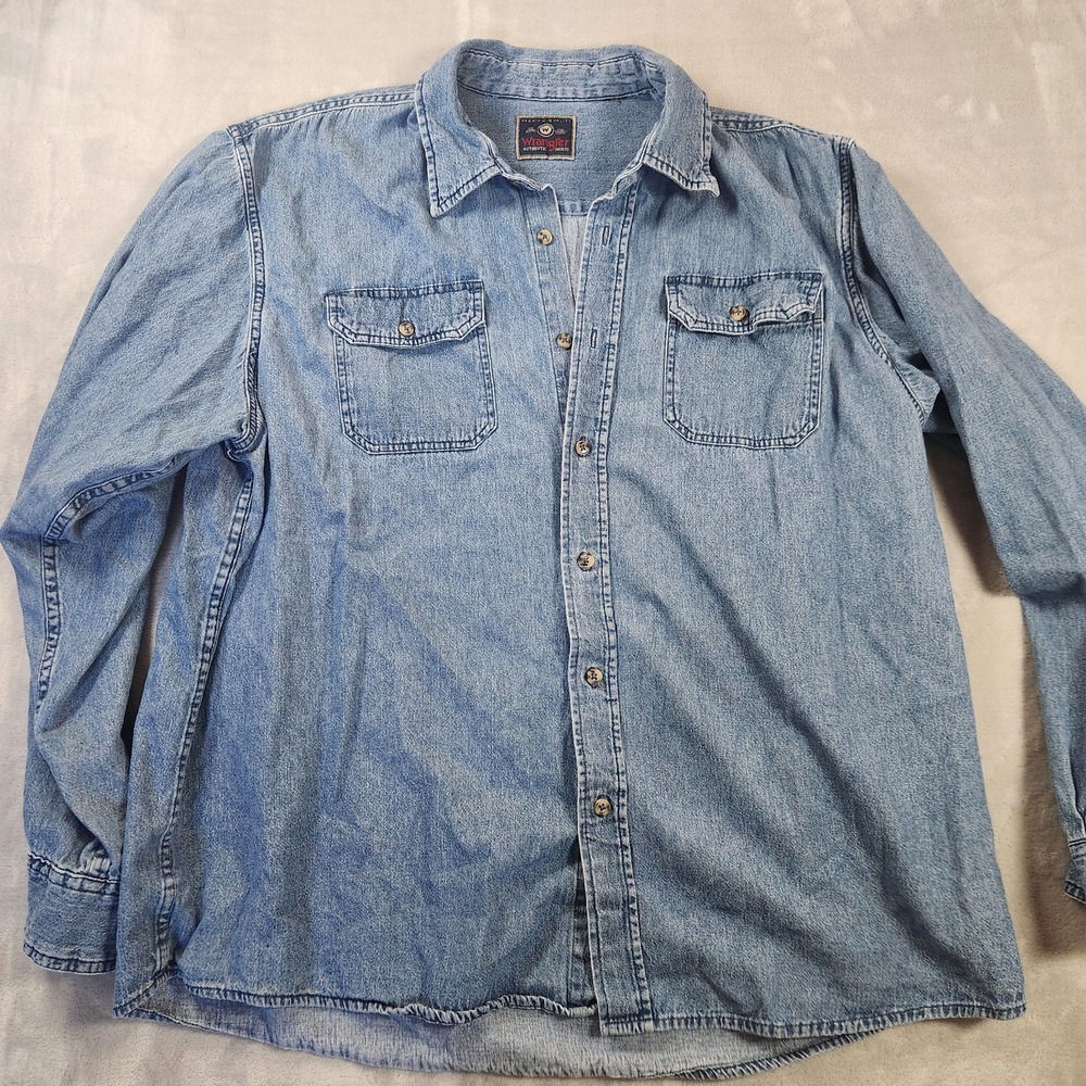 Wrangler Authentic Mens Long Sleeve Denim‎ Shirt Indigo Large